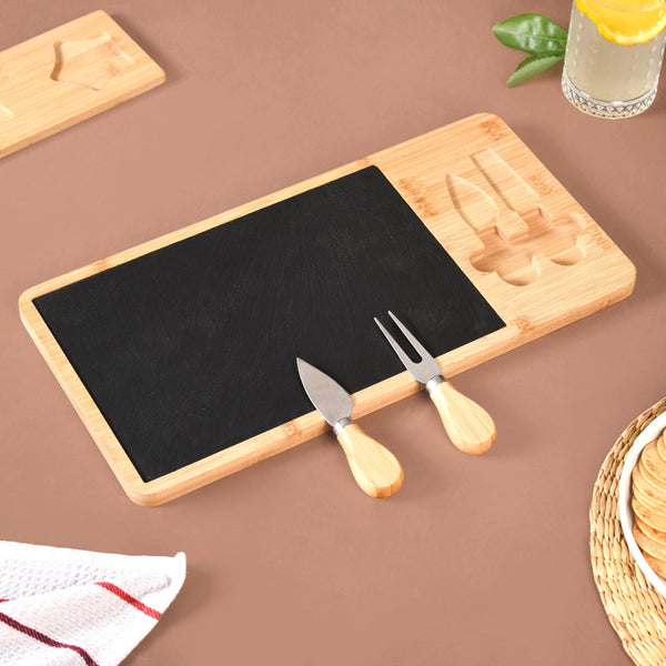 Slate Snack Platter Set With Cheese Knives