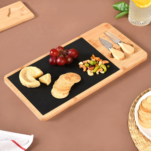 Slate Snack Platter Set With Cheese Knives