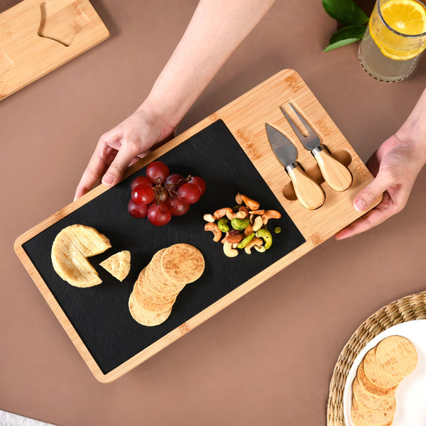 Slate Snack Platter Set With Cheese Knives