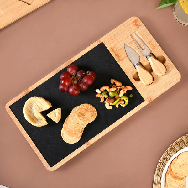 Slate Snack Platter Set With Cheese Knives