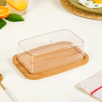 Bamboo Wood Butter Dish With Transparent Lid