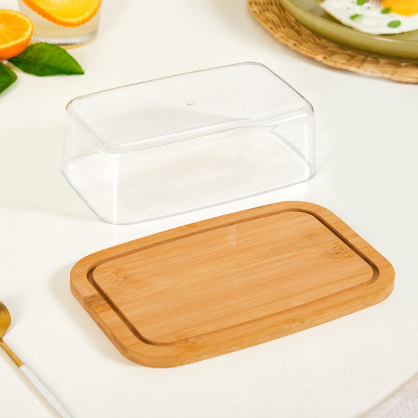 Bamboo Wood Butter Dish With Transparent Lid