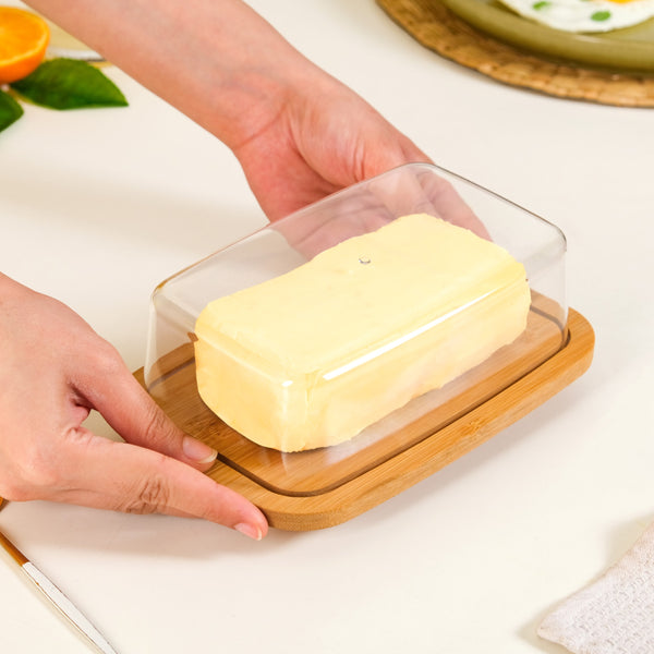 Bamboo Wood Butter Dish With Transparent Lid