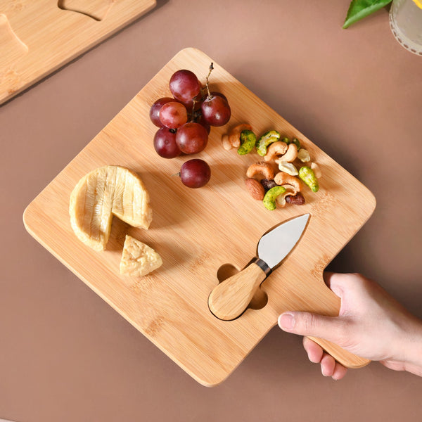 Bamboo Wood Cheese Platter With Parmesan Knife