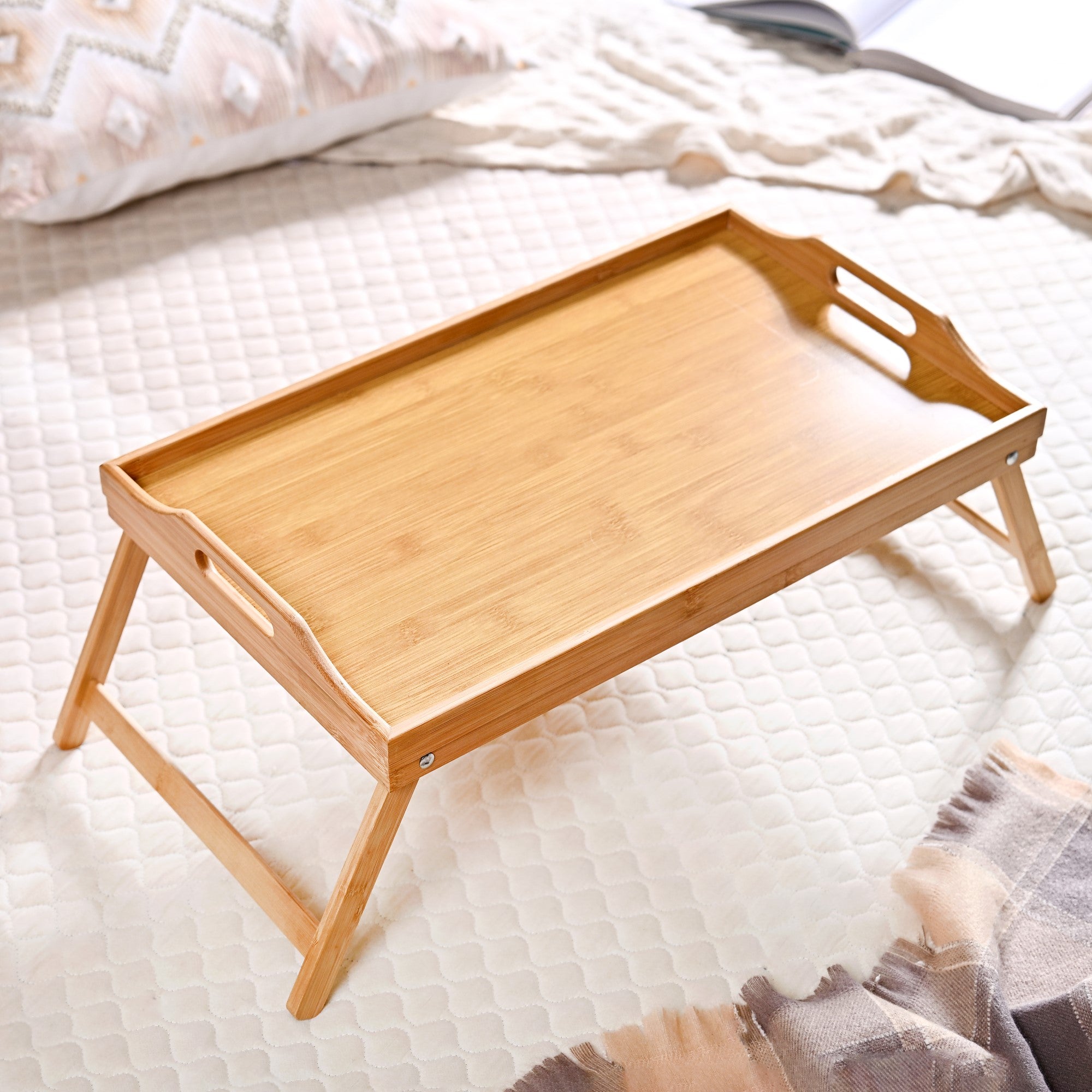 Bamboo Wood Bed Table With Foldable Legs Online - Premium Tray | Nestasia