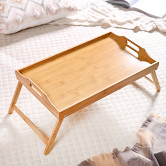 Bamboo Wood Bed Table With Foldable Legs