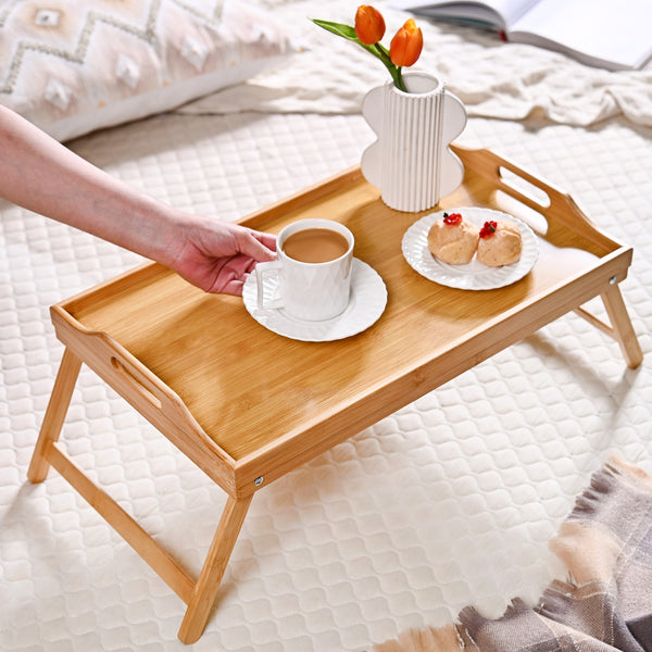 Bamboo Wood Bed Table With Foldable Legs