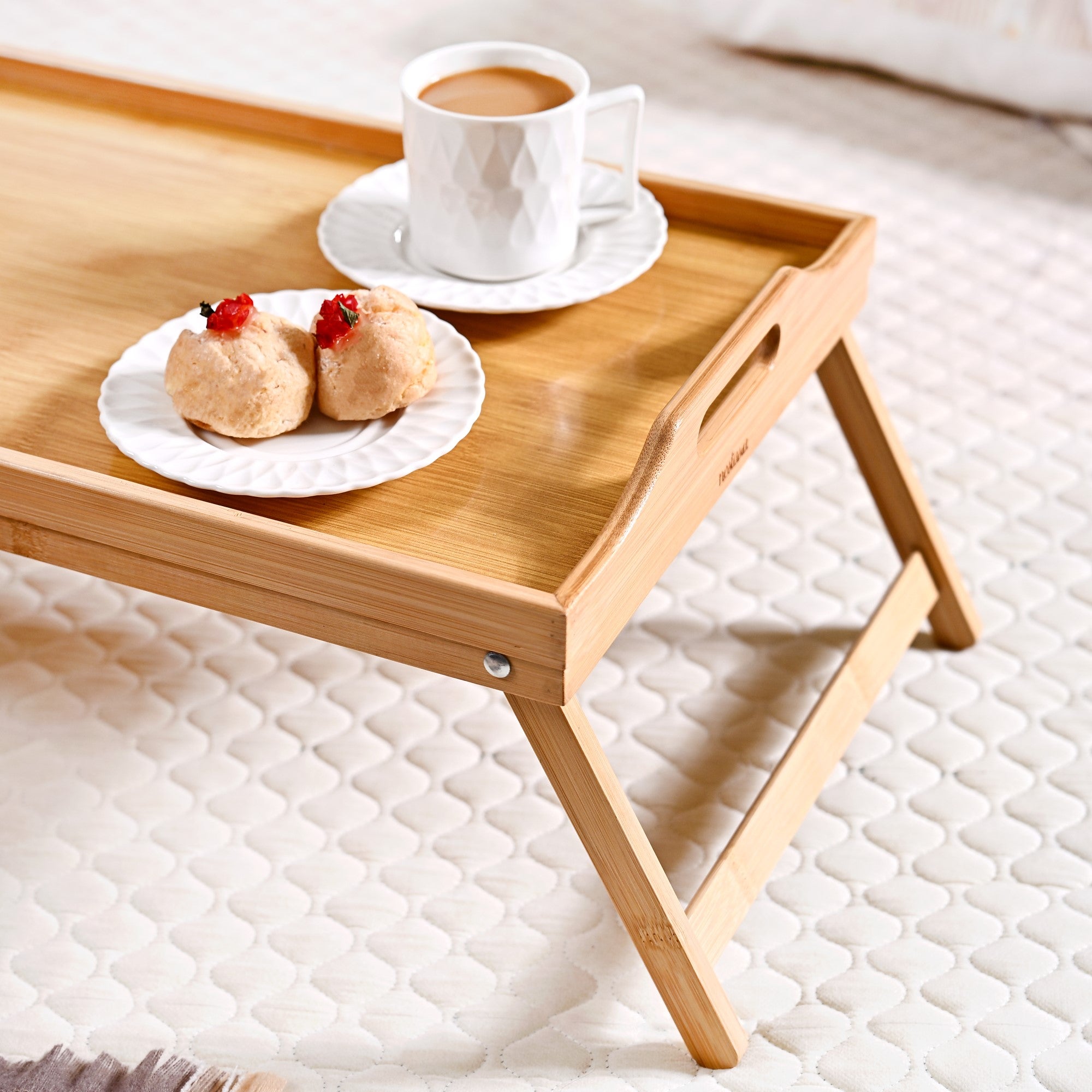 Bamboo Wood Bed Table With Foldable Legs Online - Premium Tray | Nestasia