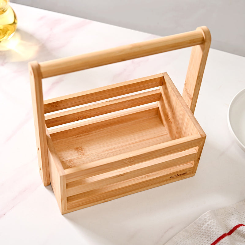 Natural Bamboo Wood Caddy With Top Handle