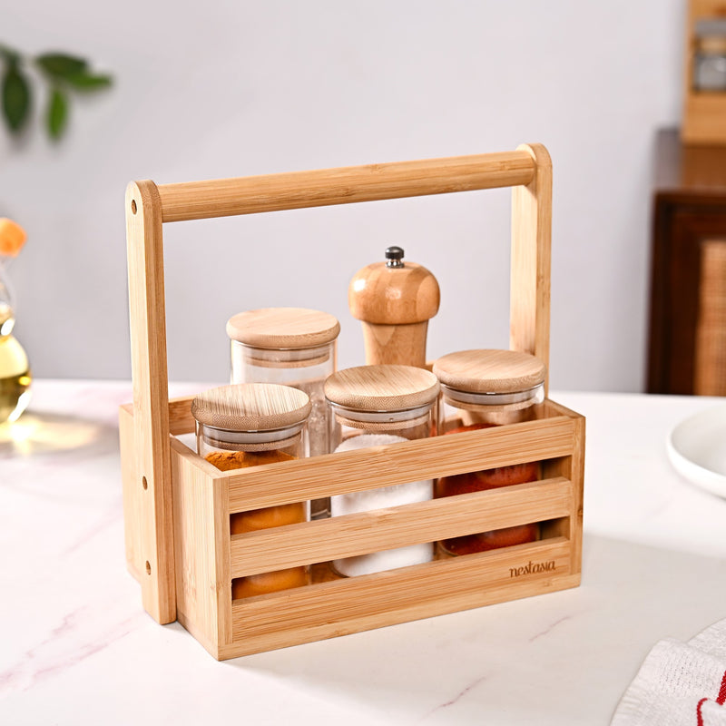 Natural Bamboo Wood Caddy With Top Handle