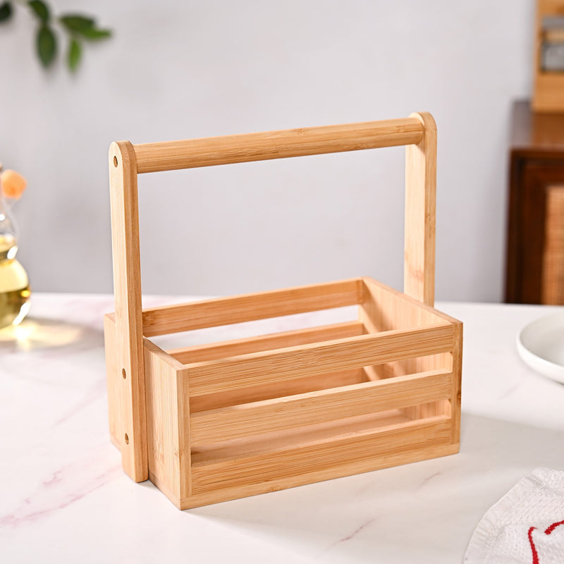 Natural Bamboo Wood Caddy With Top Handle