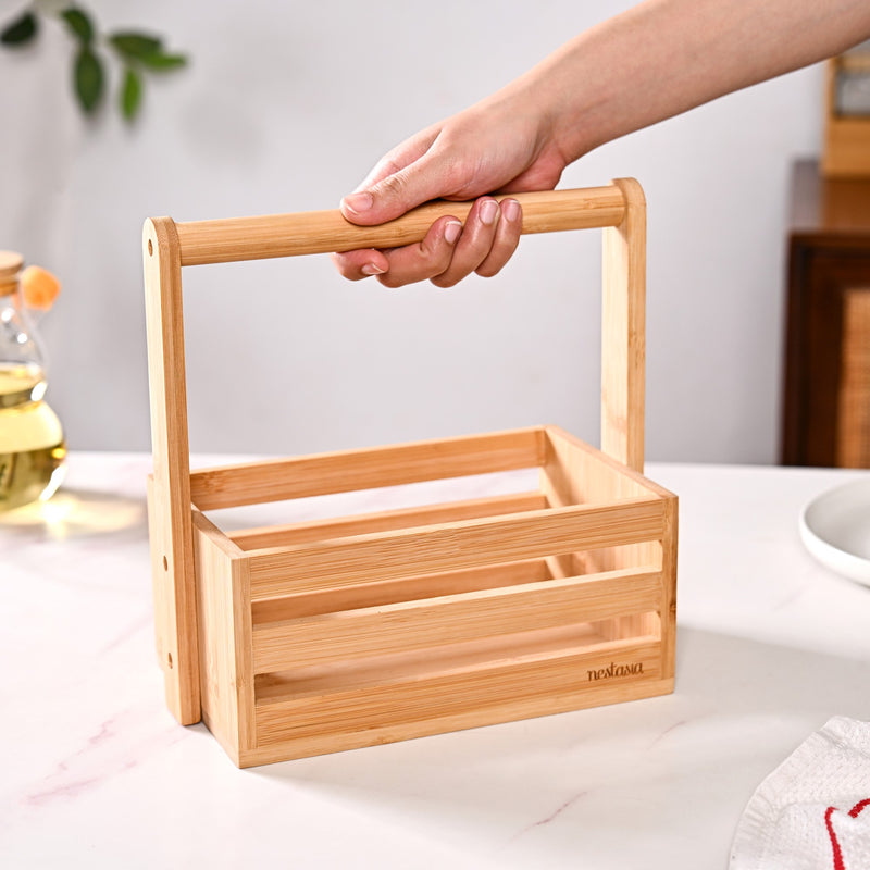 Natural Bamboo Wood Caddy With Top Handle