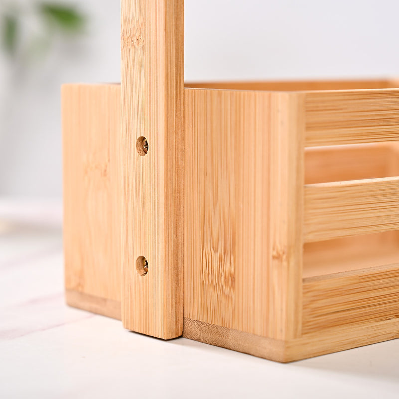 Natural Bamboo Wood Caddy With Top Handle