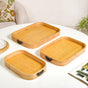 Set Of 3 Bamboo Wood Serving Trays With Handles