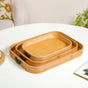 Set Of 3 Bamboo Wood Serving Trays With Handles