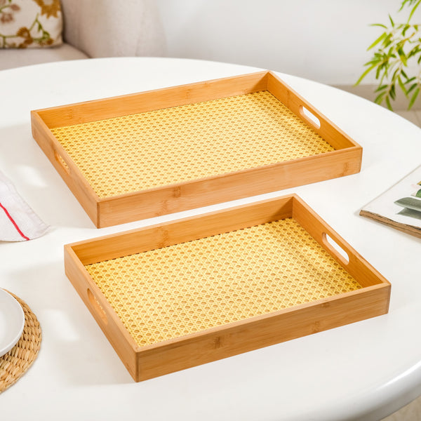 Rattan Weave Bamboo Serving Tray Set Of 2