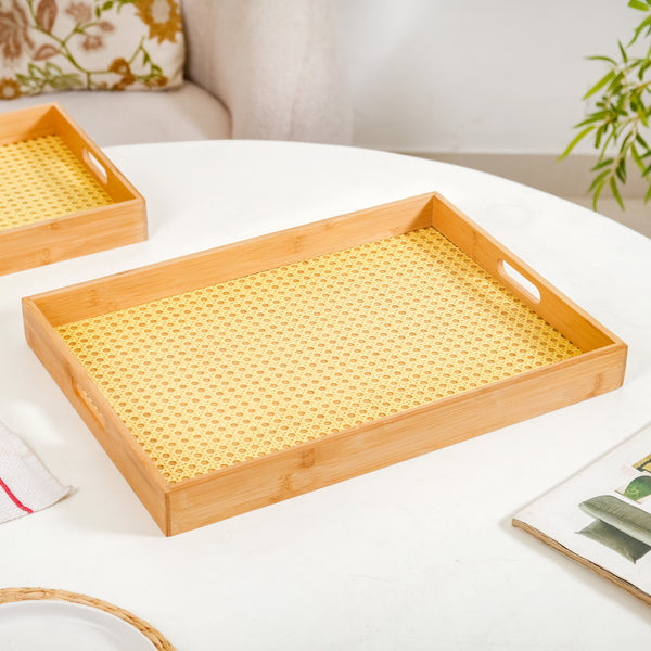 Rattan Weave Bamboo Serving Tray Set Of 2