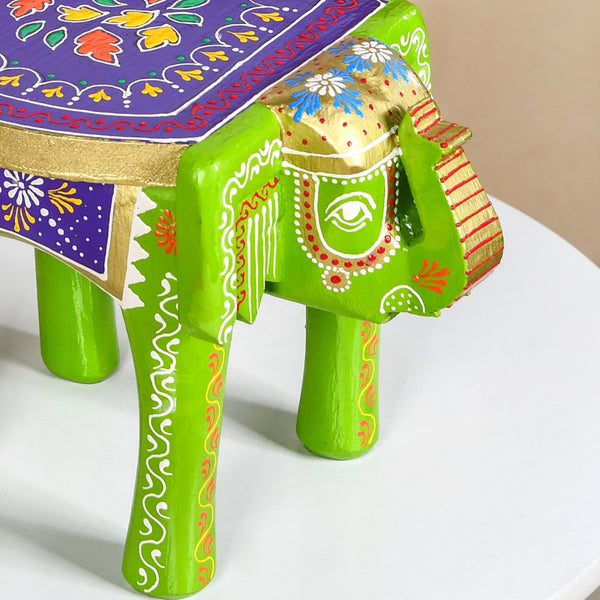 Handcrafted Vibrant Banjara Wooden Elephant Riser