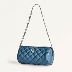 Blue Mini Barrel Bag With Chain Strap