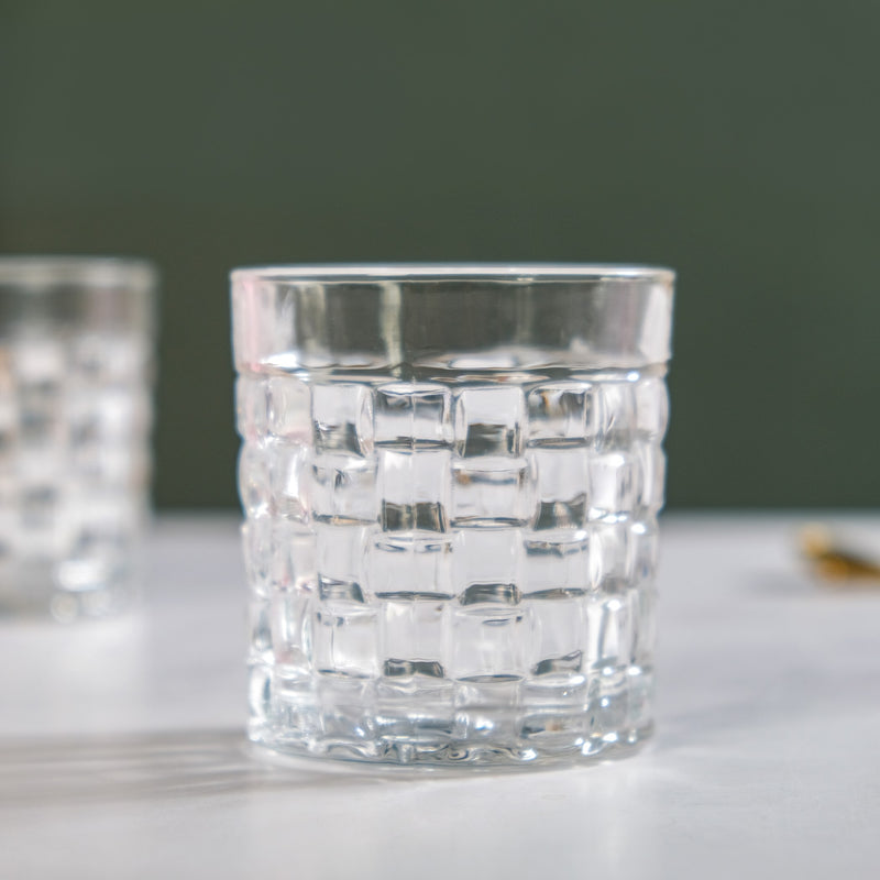 Basket Weave Embossed Whiskey Rocks Glass Set Of 6 240ml