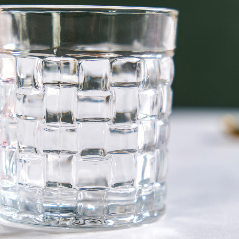 Basket Weave Embossed Whiskey Rocks Glass Set Of 6 240ml