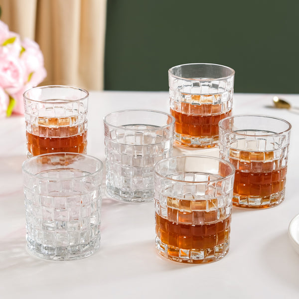 Basket Weave Textured Luxury Whiskey Glass Large Set Of 6 350ml