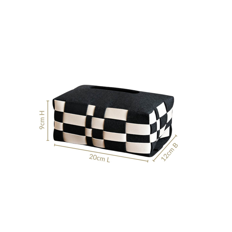 Basket Weave Vegan Leather Tissue Box Black And Beige