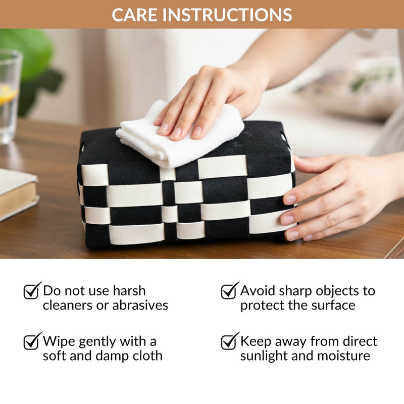 Basket Weave Vegan Leather Tissue Box Black And Beige