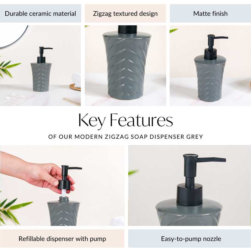 Modern Zigzag Soap Dispenser Grey 300ml