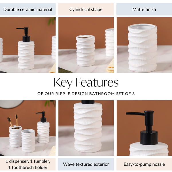 Ripple Design Bathroom Set Of 3 White Online - Premium Bath Set | Nestasia