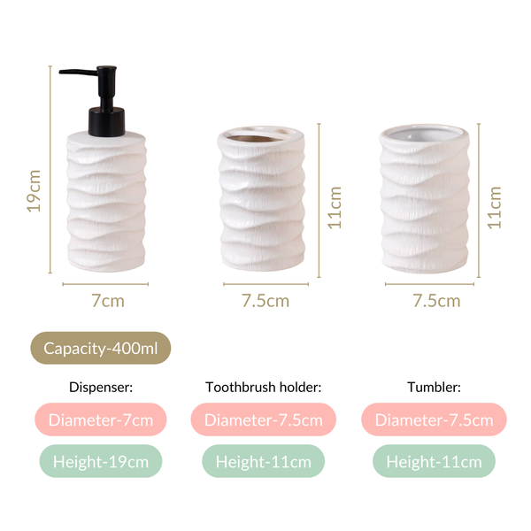 Ripple Design Bathroom Set Of 3 White Online - Premium Bath Set | Nestasia