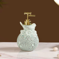 Bird Ceramic Embossed Liquid Soap Dispenser Pastel Green