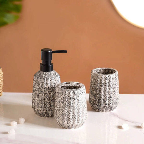 Granite Finish Ceramic Bathroom Set Of 3 Grey Matte Black