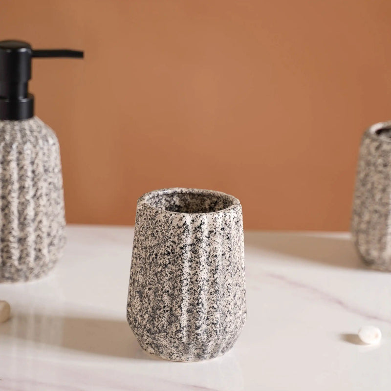 Granite Finish Ceramic Bathroom Set Of 3 Grey Matte Black
