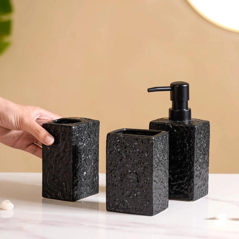 Matte Black Ceramic Bath Set Of 3