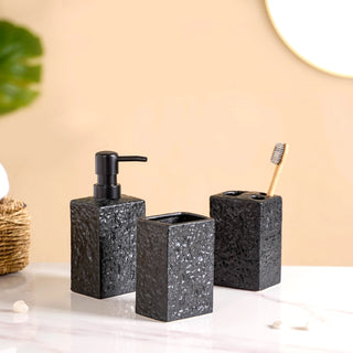 Black Ceramic Bath Set Of 3 Stone Textured