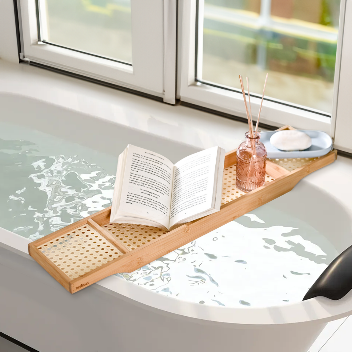 Long Bamboo Wood Bathtub Rack Tray Online - Premium Tray | Nestasia