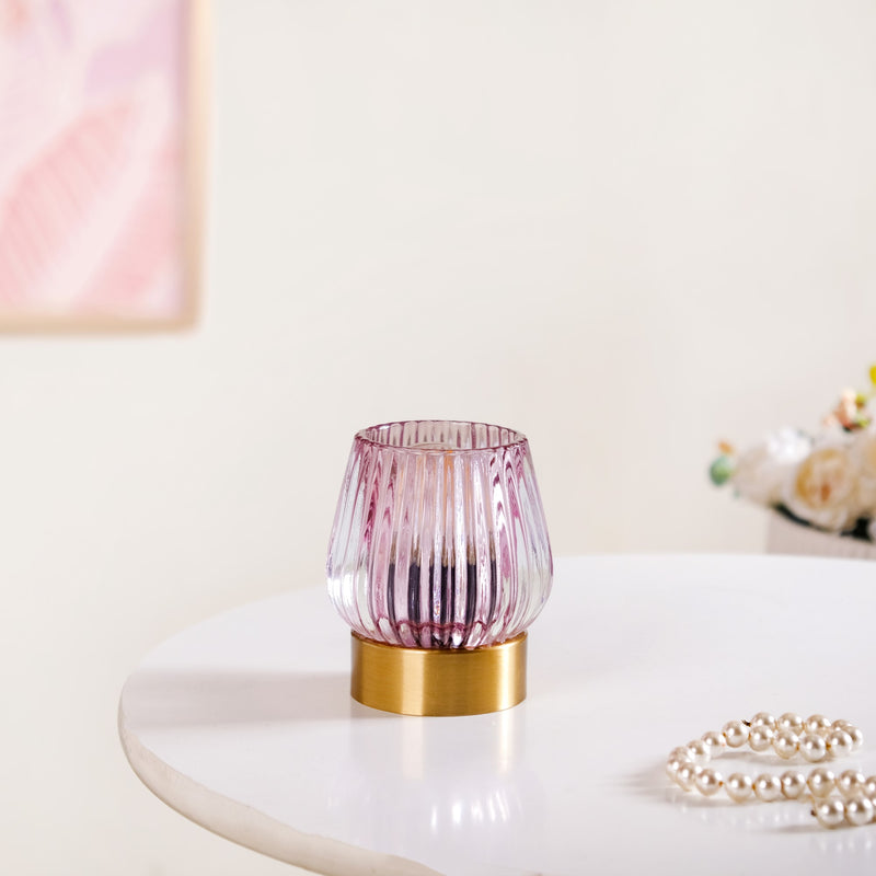 Ribbed Tinted Glass LED Table Lamp With E27 Light Bulb