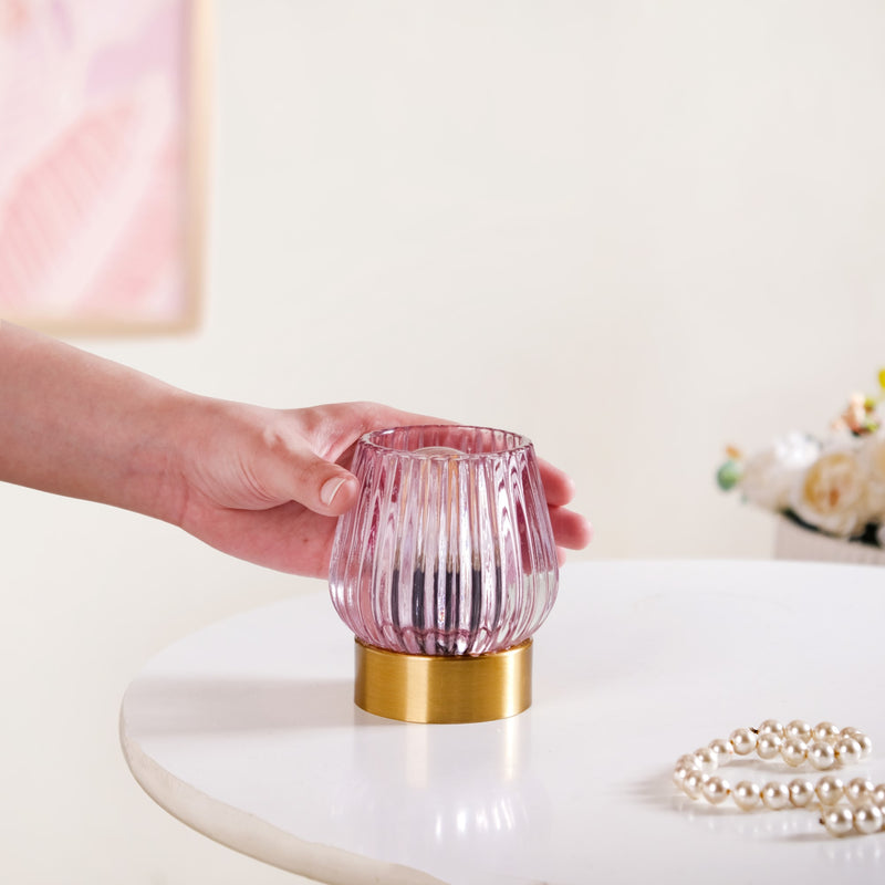 Ribbed Tinted Glass LED Table Lamp With E27 Light Bulb