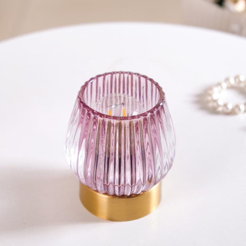 Ribbed Tinted Glass LED Table Lamp With E27 Light Bulb