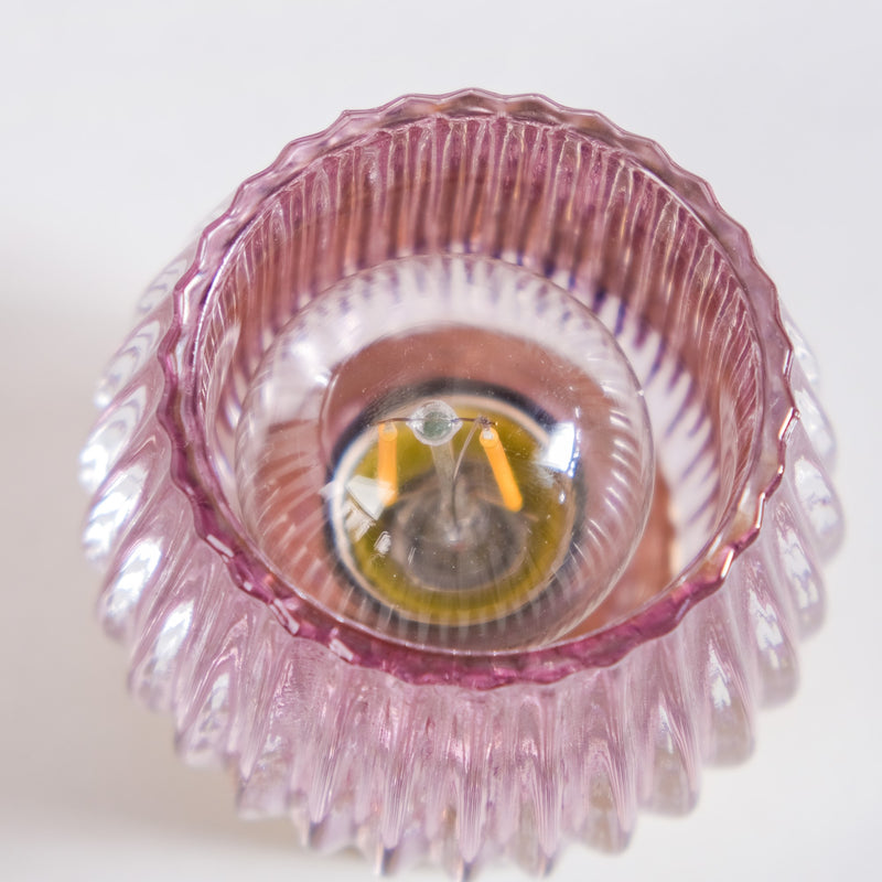 Ribbed Tinted Glass LED Table Lamp With E27 Light Bulb