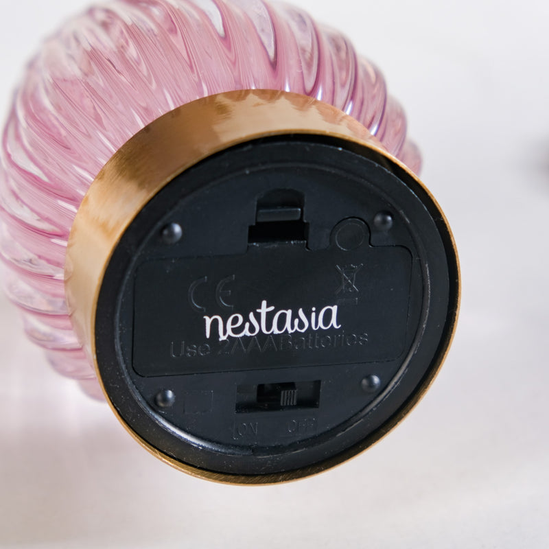 Ribbed Tinted Glass LED Table Lamp With E27 Light Bulb