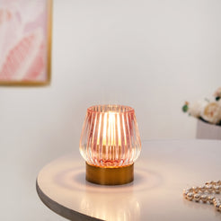 Ribbed Tinted Glass LED Table Lamp With E27 Light Bulb