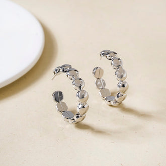 Beaded Chain Link Silver Hoop Earrings