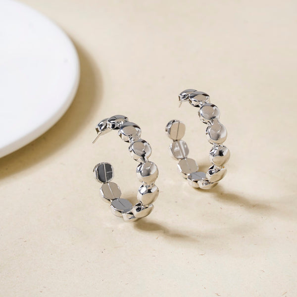 Beaded Chain Link Silver Hoop Earrings