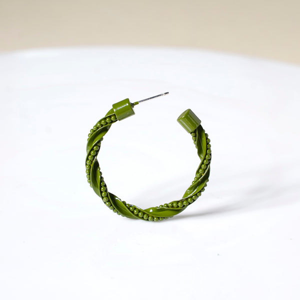 Beaded Green Hoop Earrings