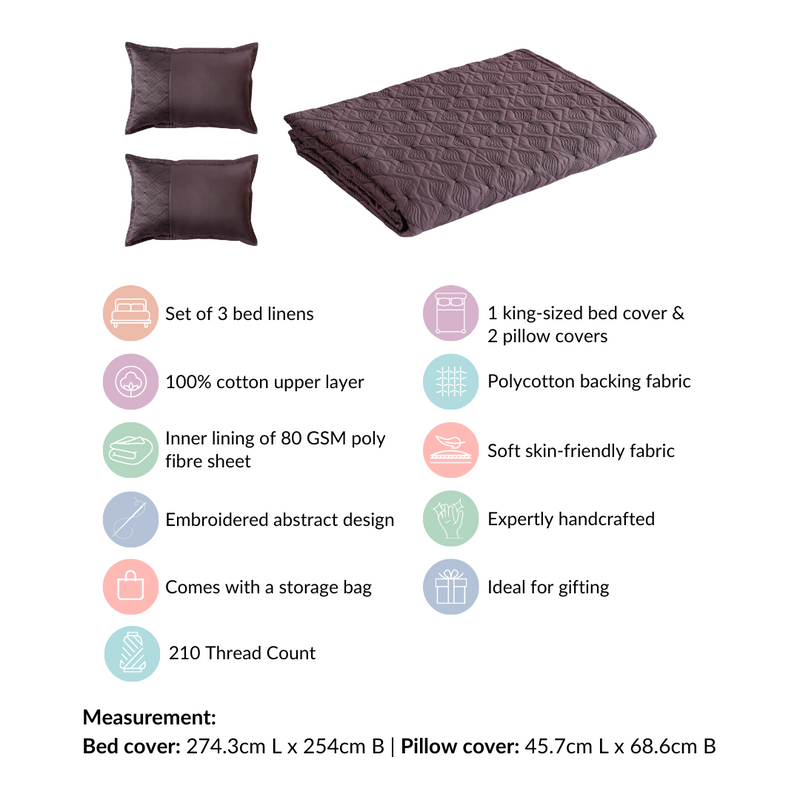 Set Of 3 Cotton King Size Bed Cover And Pillowcases