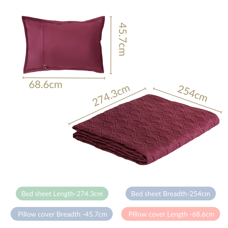 Maroon Cotton Embroidered Bed Cover And Pillow Covers Set Of 3