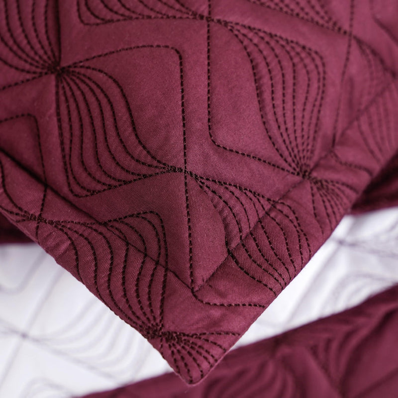 Maroon Cotton Embroidered Bed Cover And Pillow Covers Set Of 3