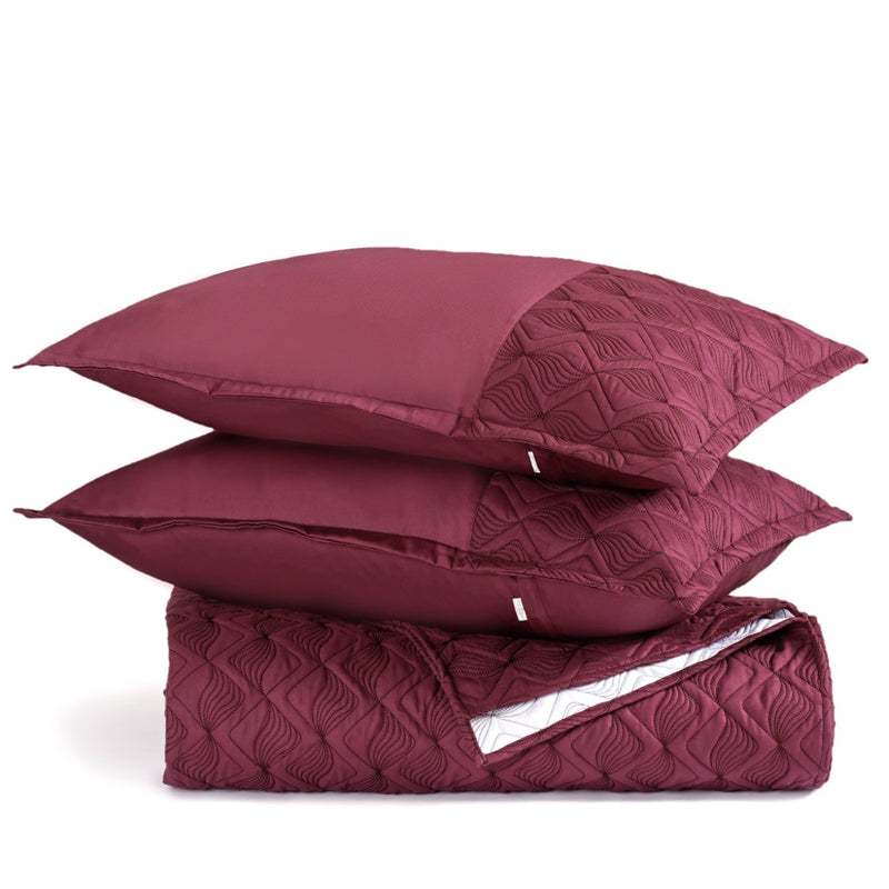 Maroon Cotton Embroidered Bed Cover And Pillow Covers Set Of 3